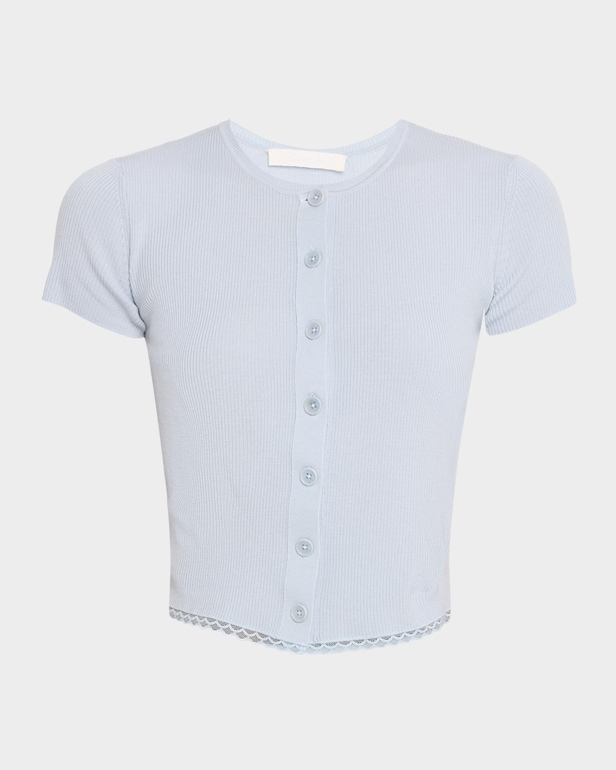 Sablyn Adelaide Slim Short-Sleeve Cardigan with Lace Trim