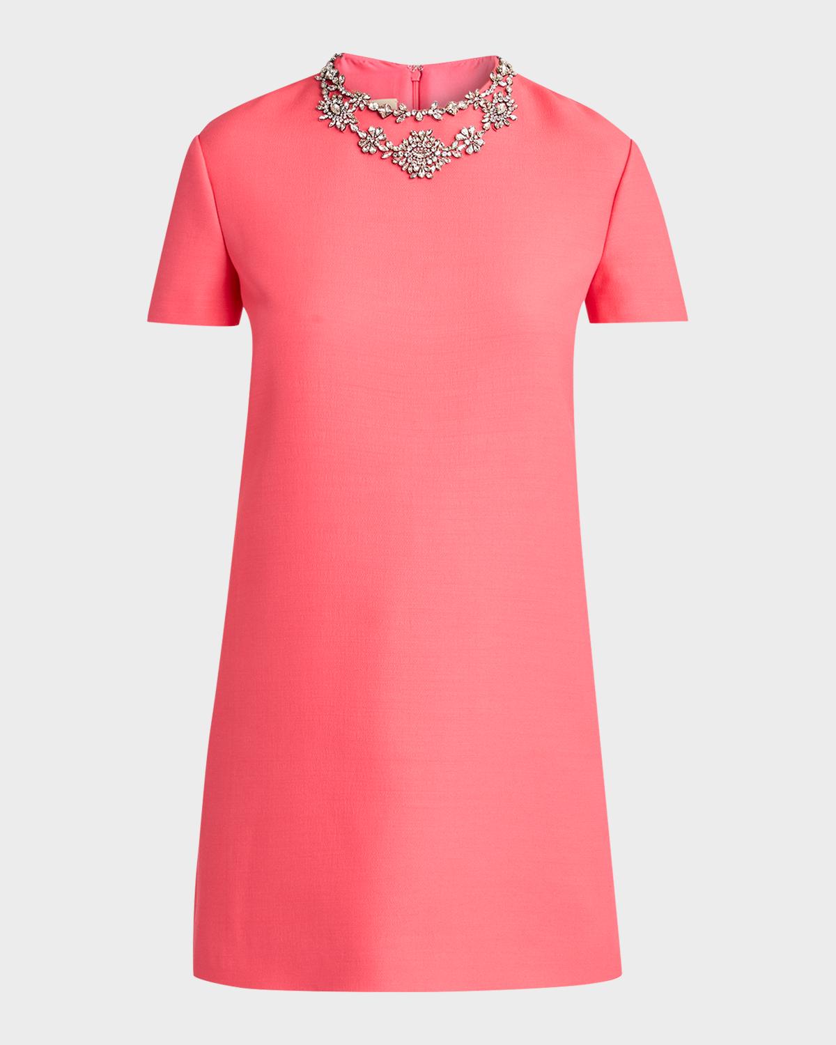 Crystal Embroidered Wool-Silk Mini Dress