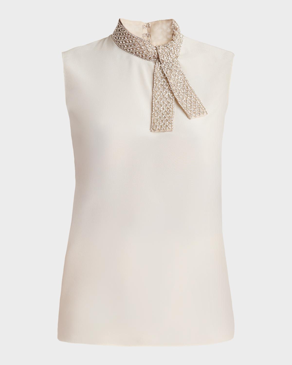 Silk Tie Neck Sleeveless Blouse