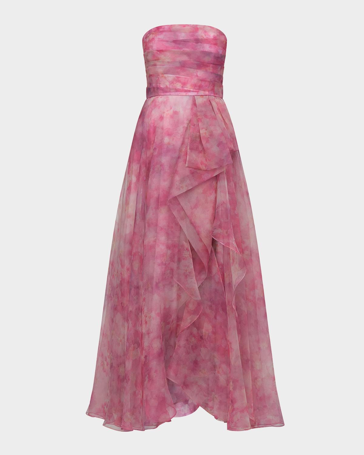 Theia Fahreta Strapless Floral-Print Organza Gown