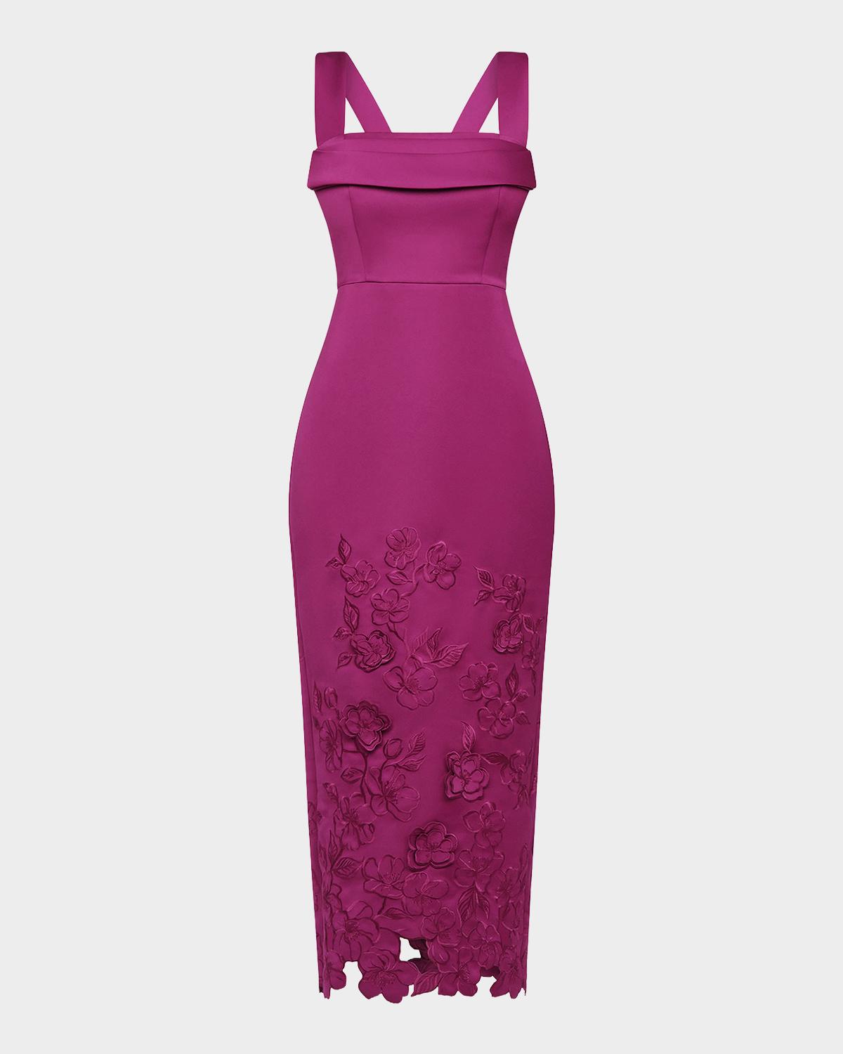 Theia Billie Floral Applique Midi Sheath Dress