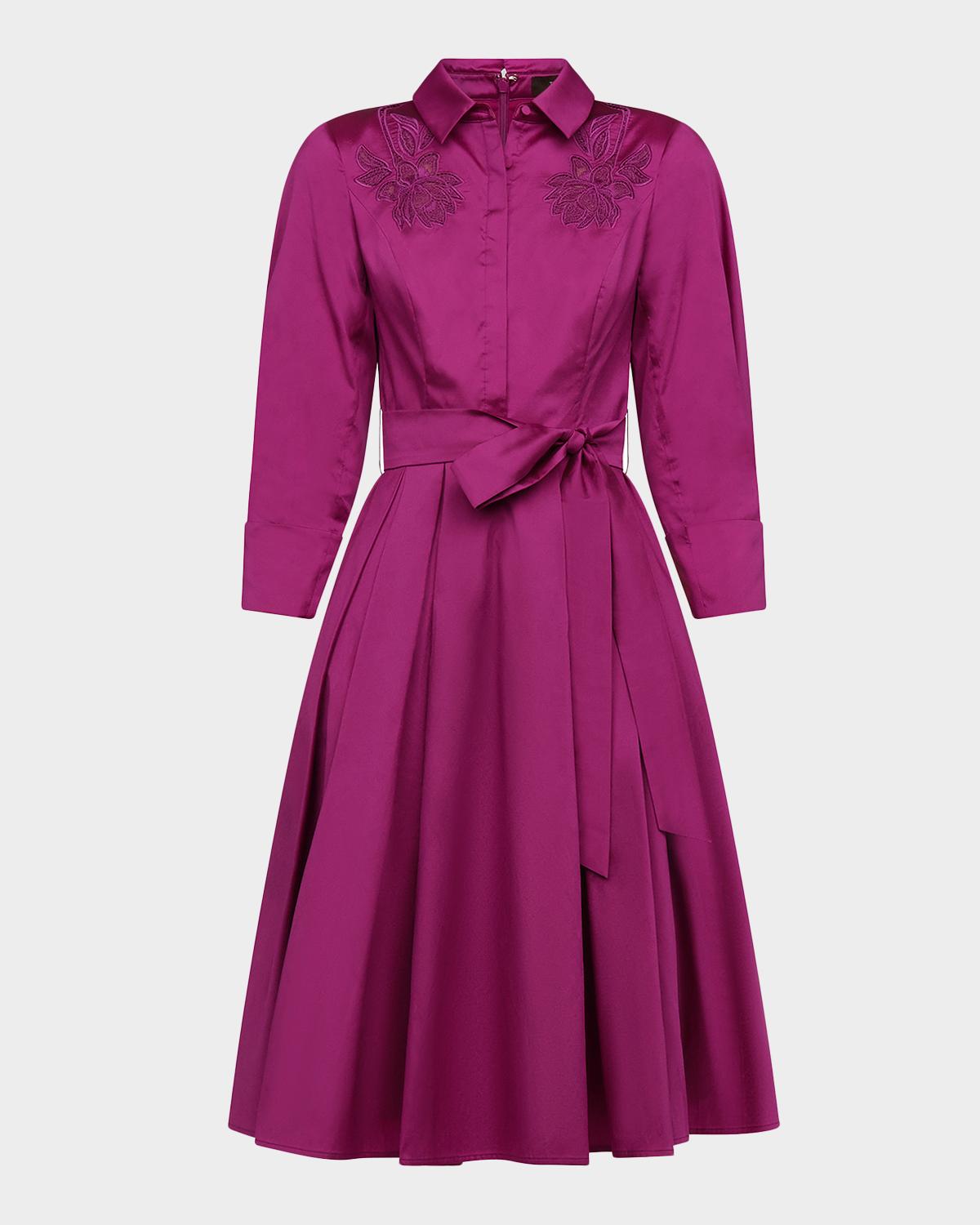 Theia Rosemary Pleated Taffeta Shirtdress