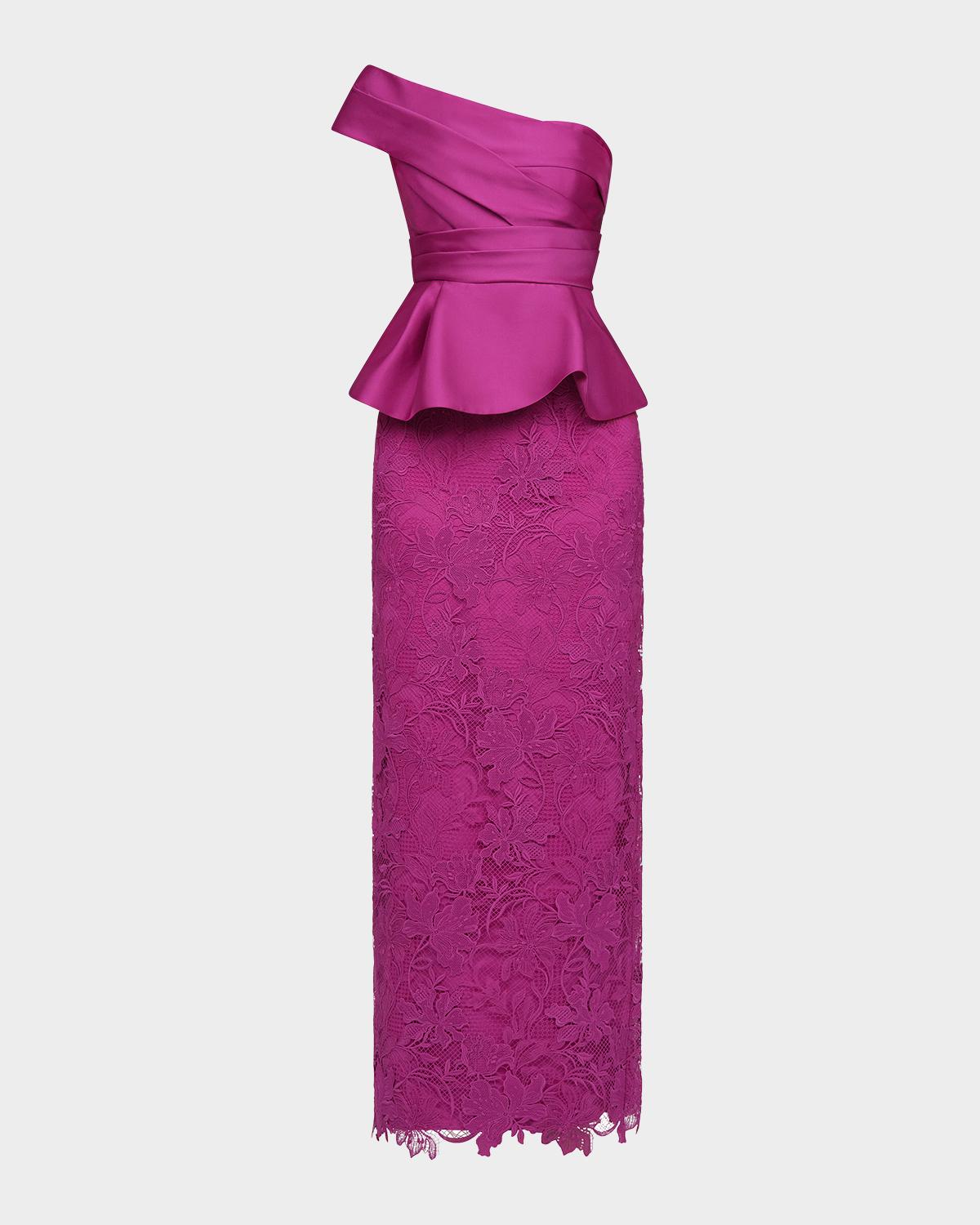 Theia Colby Peplum Floral Lace Column Gown