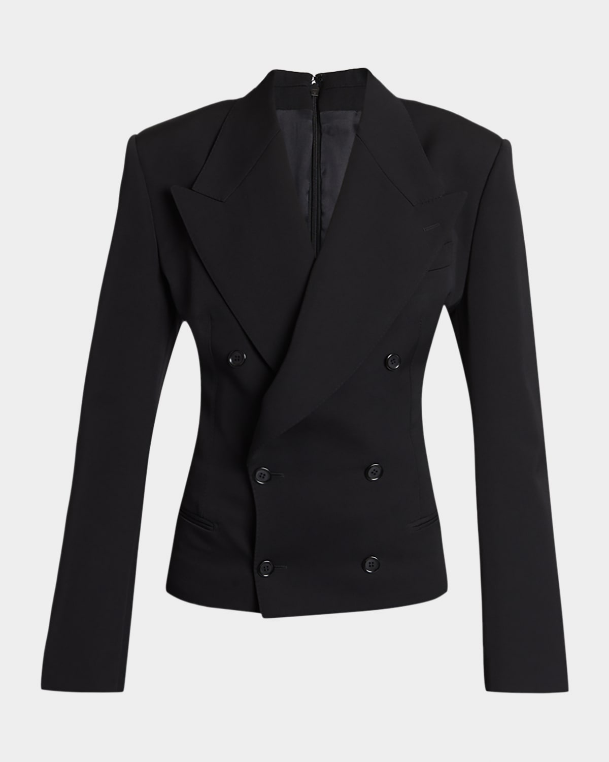 Dolce & Gabbana Exaggerated Shoulder Double-breasted Silk Jacket In Black