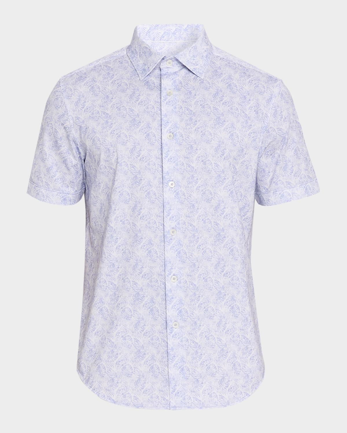 Bugatchi Men's Miles OoohCotton Leaf Print 8-Way Stretch Short-Sleeve Shirt