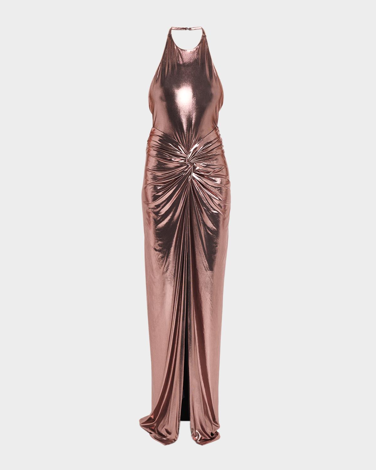 Retrofête Anida Twisted Lame Halter Gown