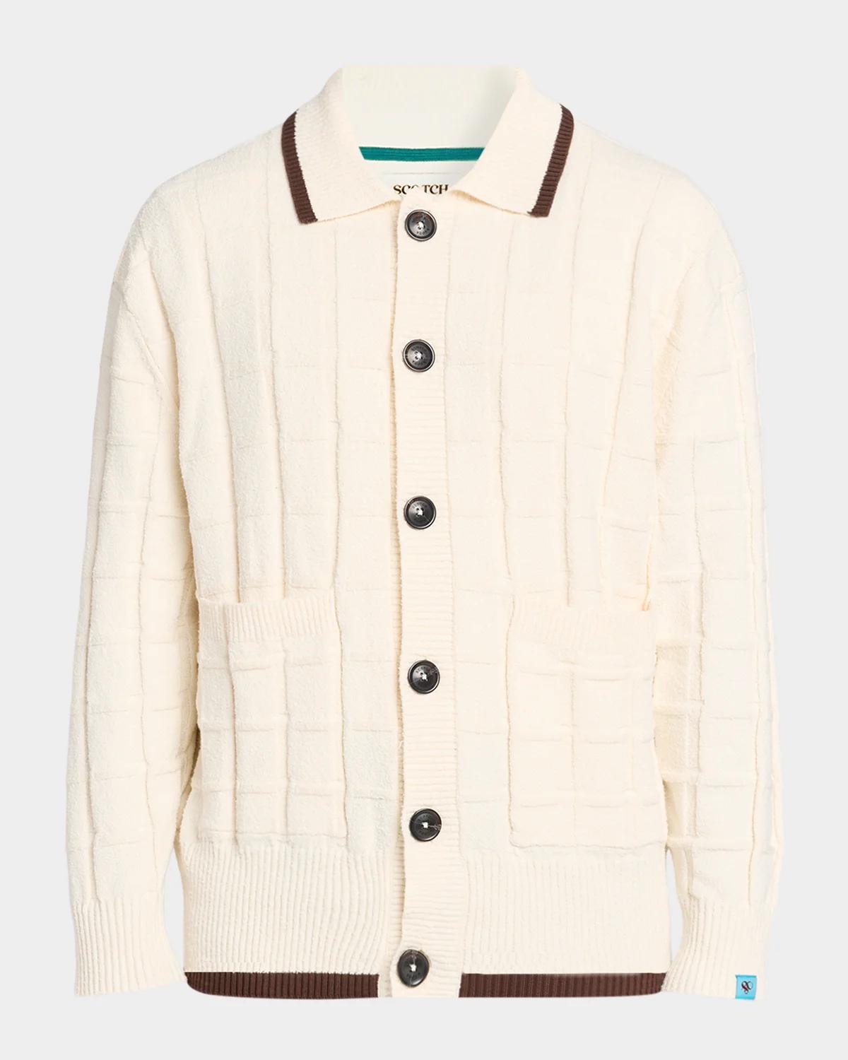 Scotch & Soda Men's Grid Knit Tipped Polo Cardigan