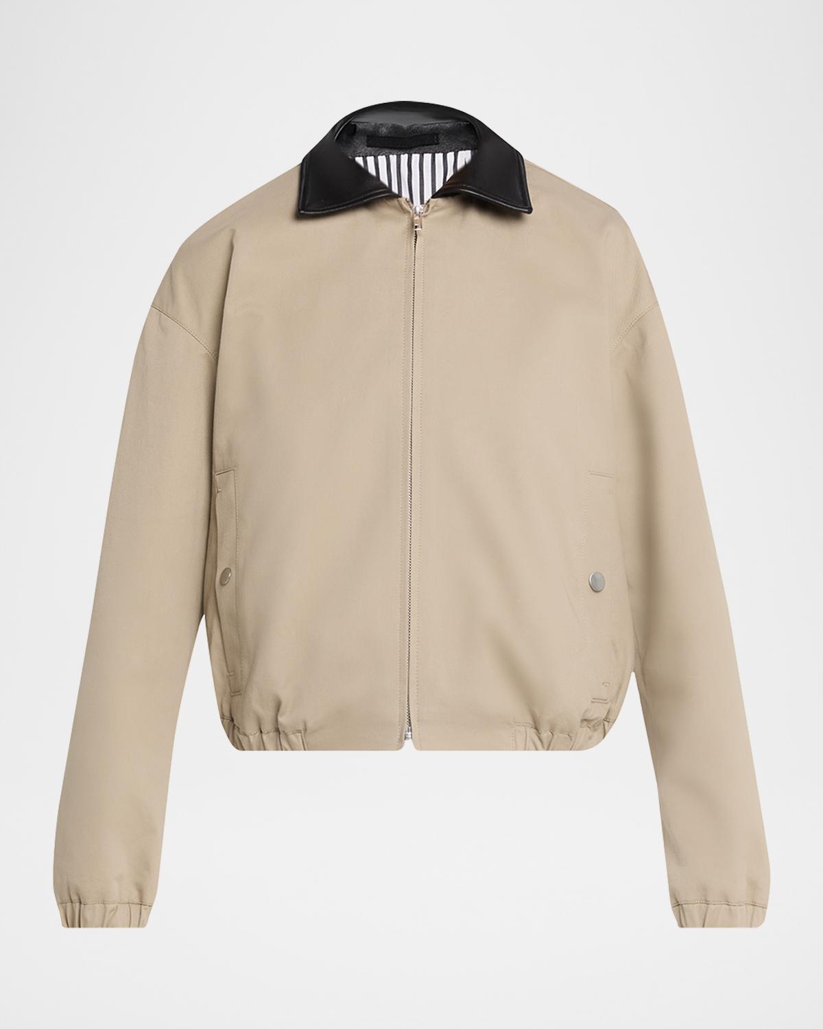 MARIA MCMANUS Leather-Collar Cotton Twill Flight Jacket