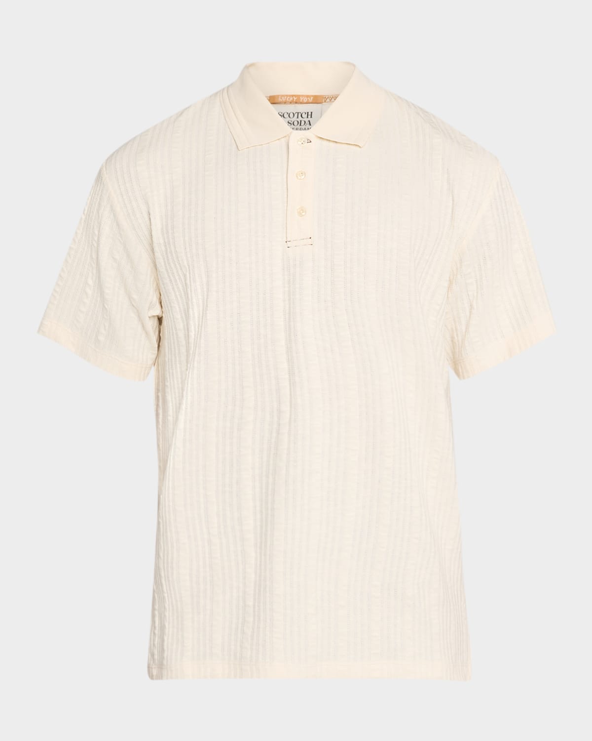 Scotch & Soda Men 's Stripe-Textured Cotton Polo Shirt