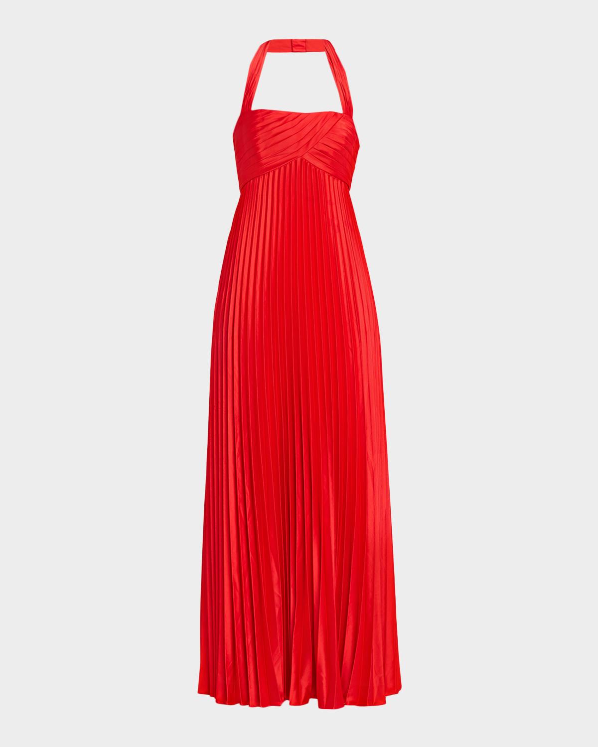 Aidan Mattox Pleated Stretch Charmeuse Halter Gown