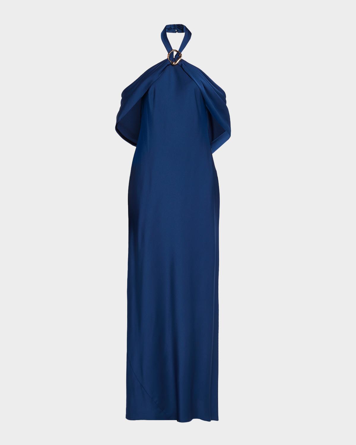 Aidan Mattox Draped Crepe Back Satin Halter Gown