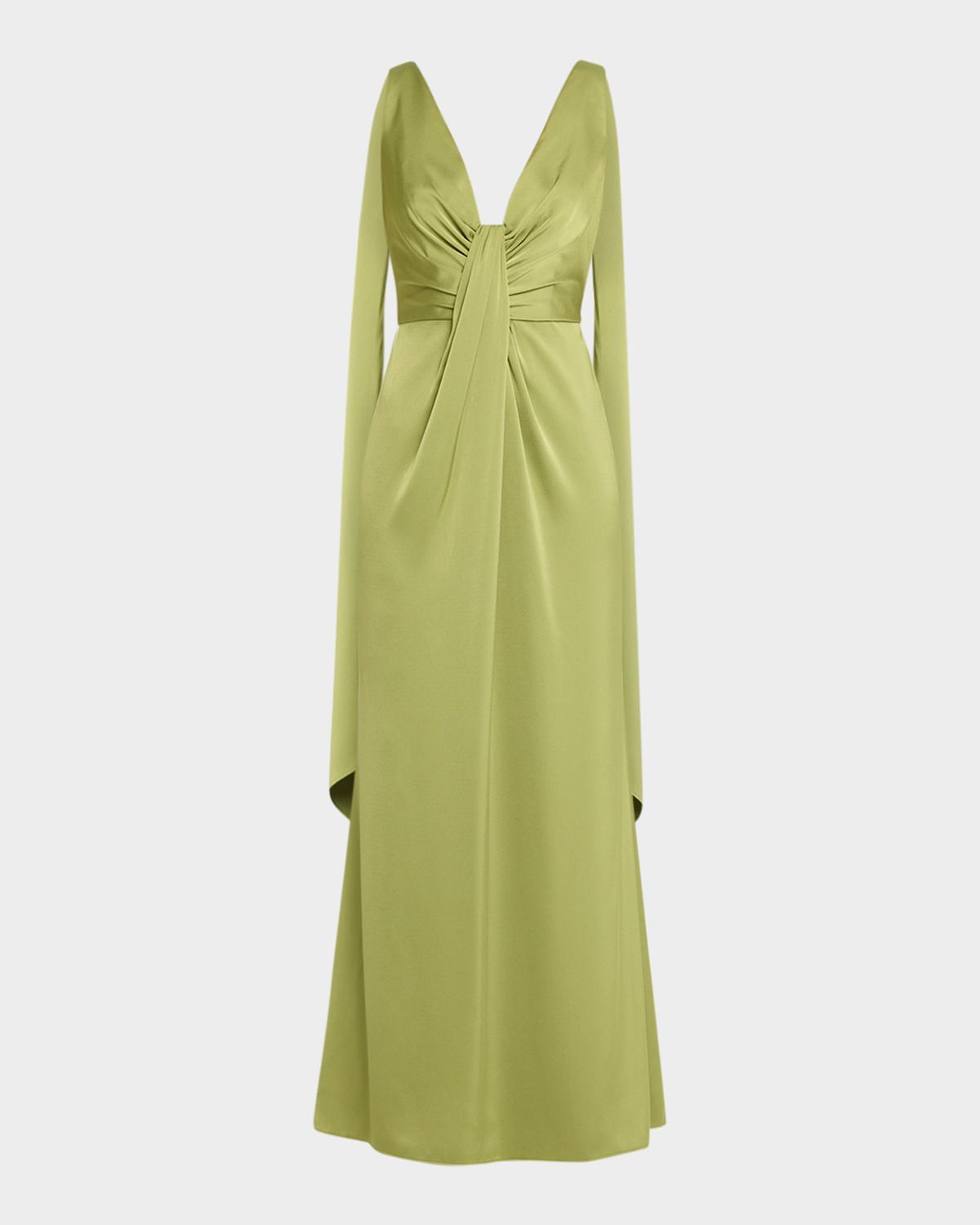 Aidan Mattox Draped Plunging Crepe Back Satin Gown