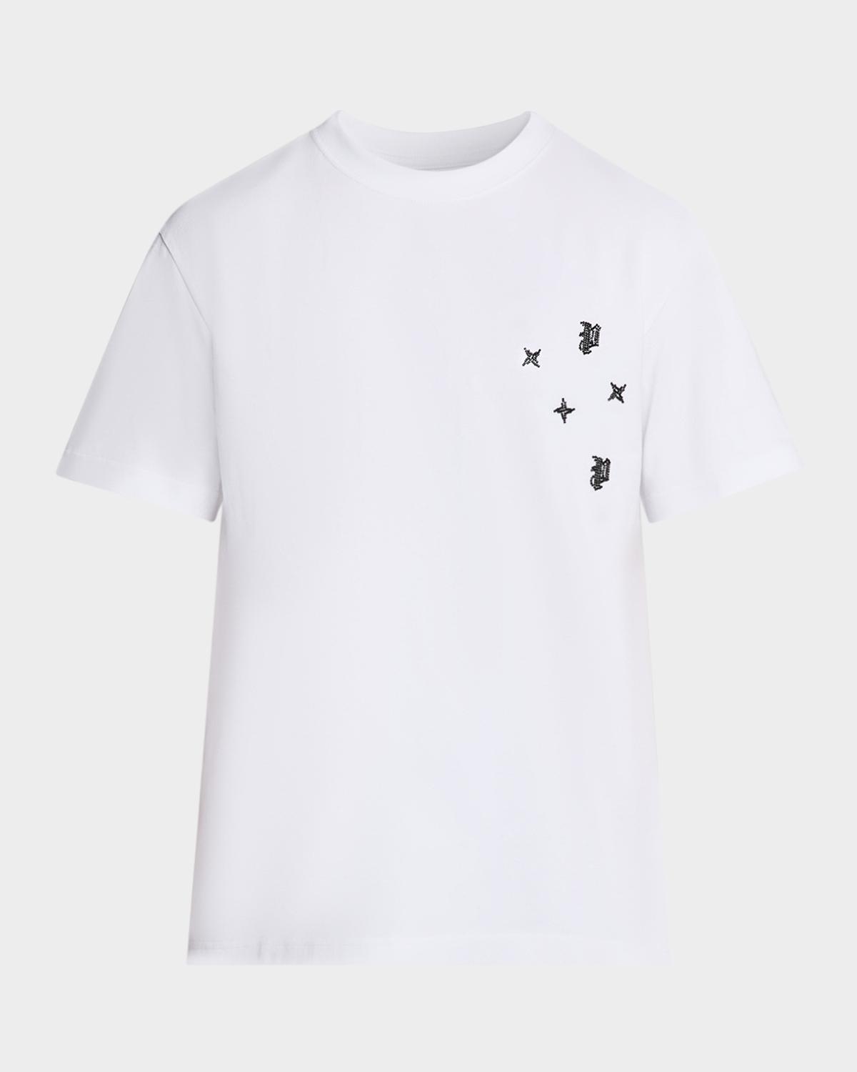 PURPLE Men's Beaded-Monogram Crewneck Jersey T-Shirt