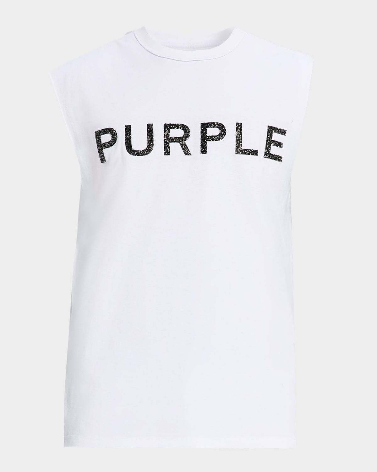 PURPLE Men's Textured-Logo Sleeveless Cotton T-Shirt