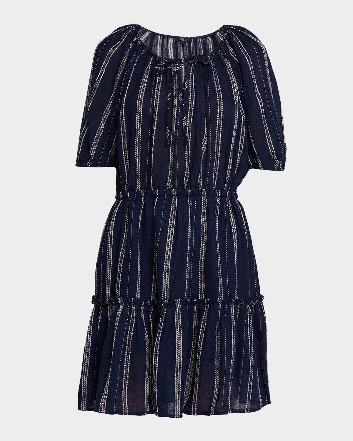 Rails Saba Stripe Linen Puff-Sleeve Mini Dress