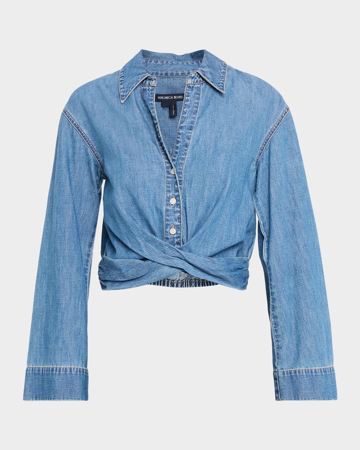 Veronica Beard Timothy Twist-Front Denim Shirt