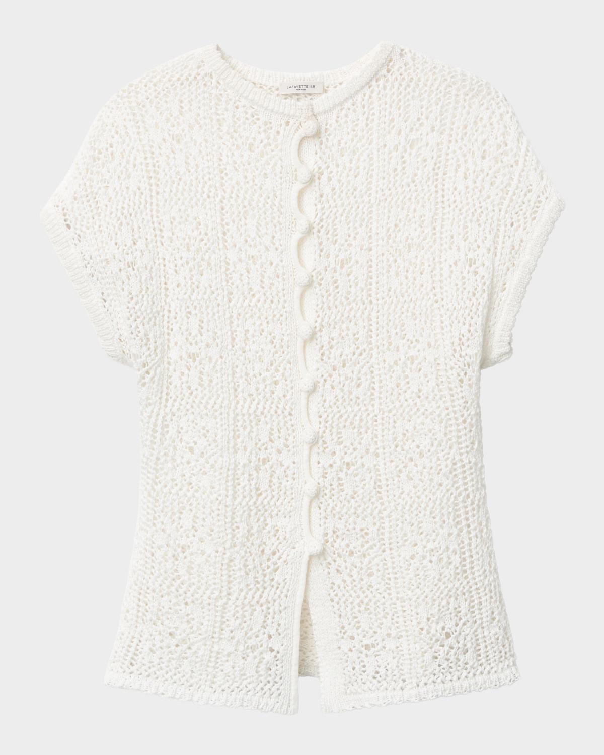Lafayette 148 New York Lace-Stitch Cotton Knit Sweater