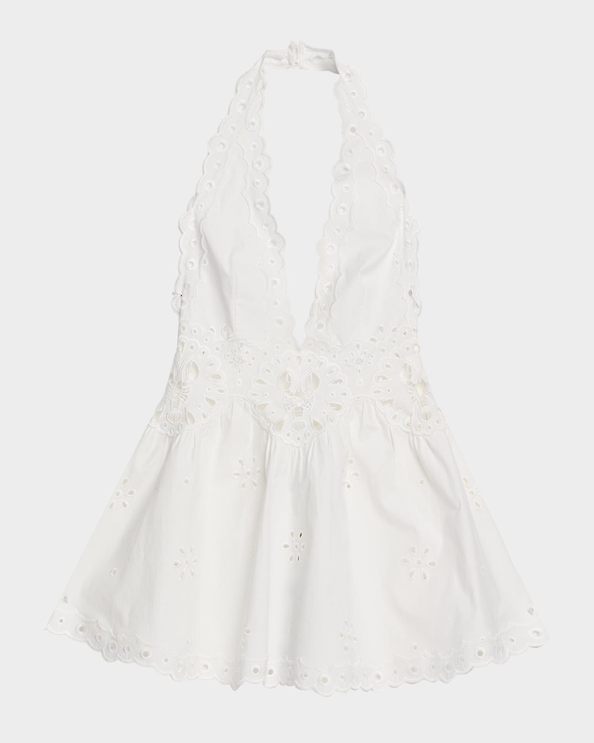 Retrofête Beranice Embroidered Halter Mini Dress