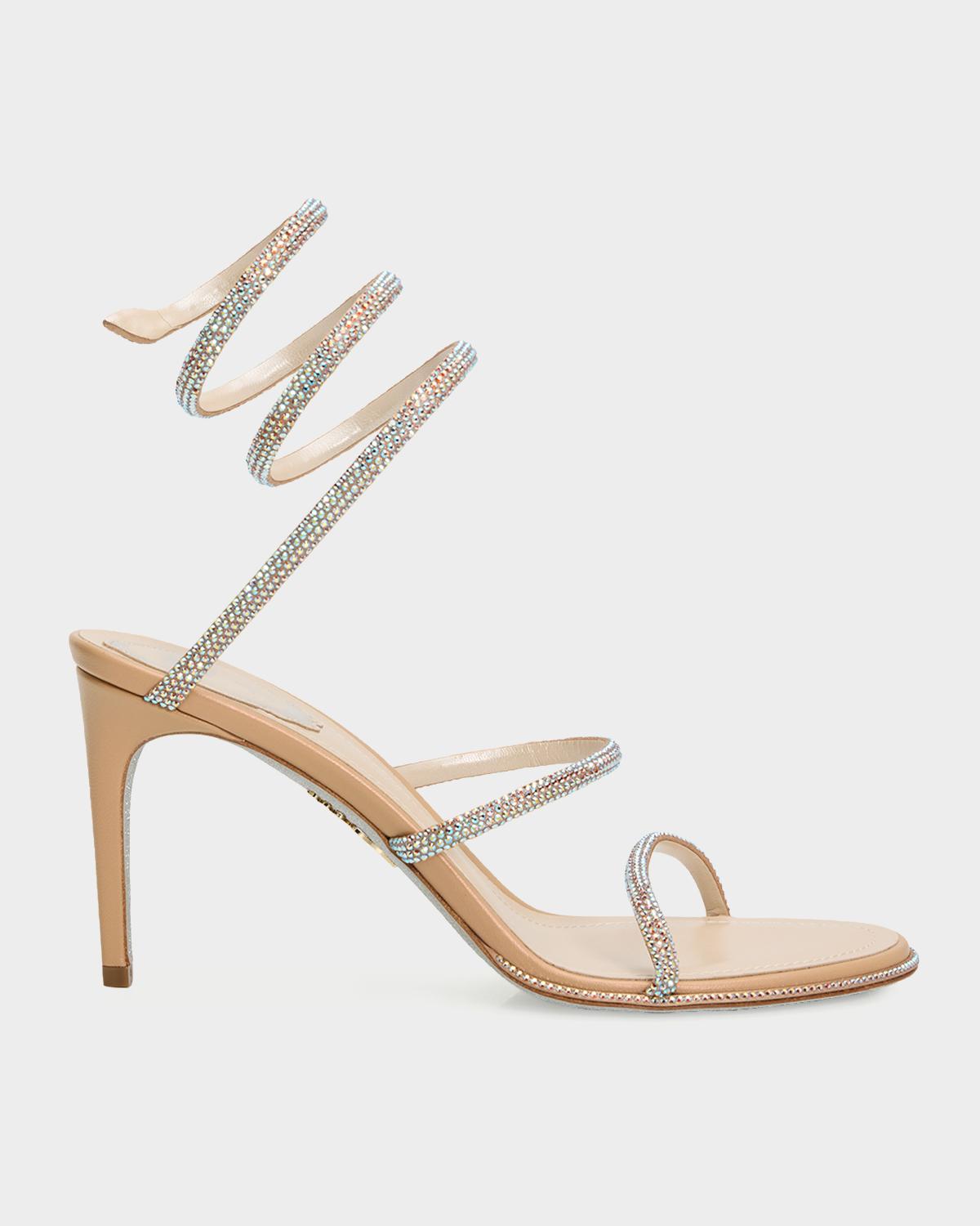 Rene Caovilla 80mm Cleo Embellished Leather Snake-Wrap Sandals