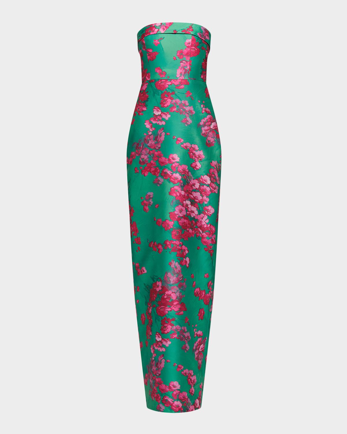 Theia Cleo Strapless Floral-Print Column Gown