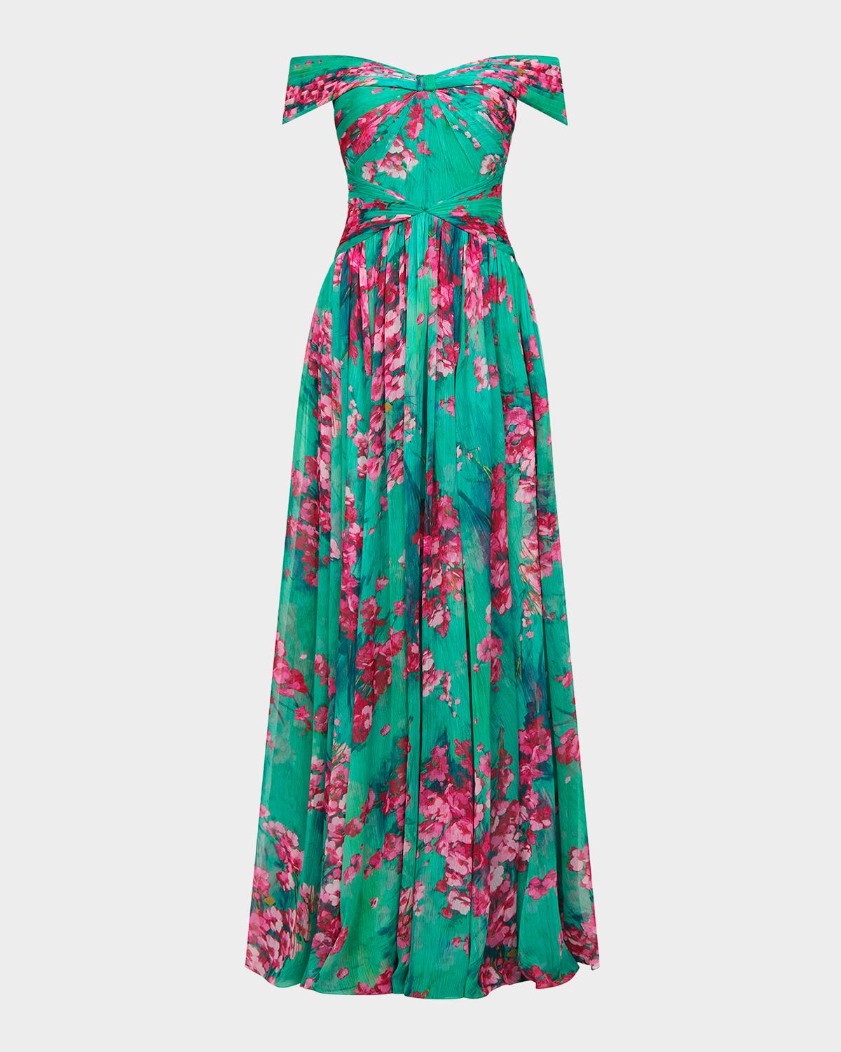Theia Sabina Chiffon Off-Shoulder Gown