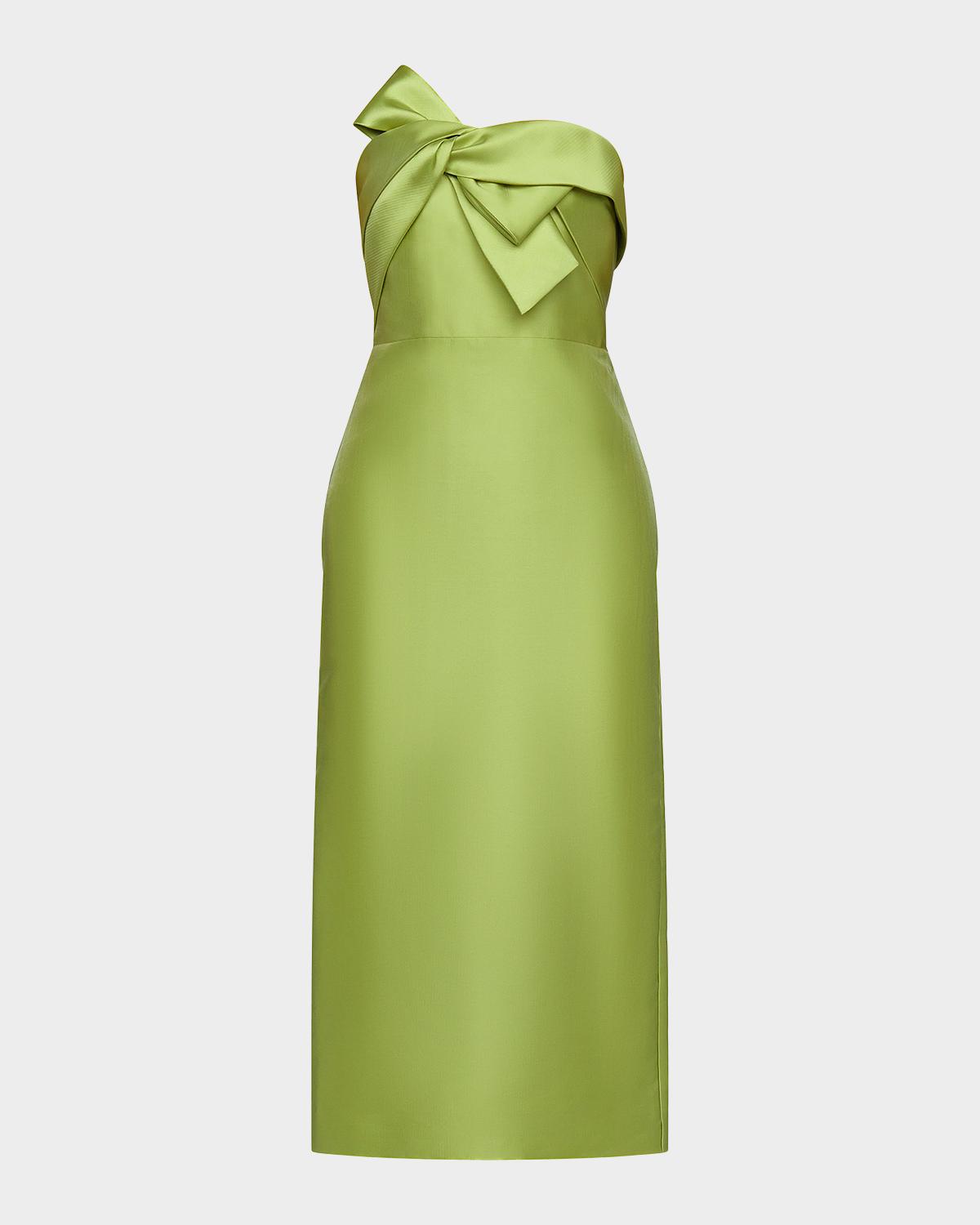 Theia Aliana Strapless Bow-Front Mikado Midi Dress
