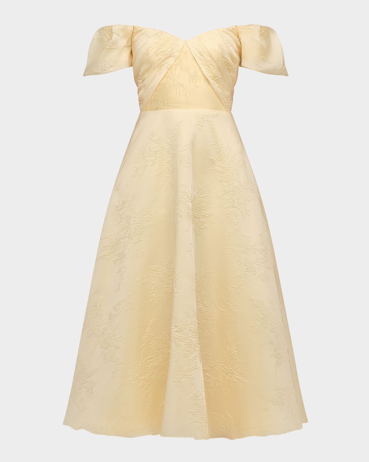 Theia Mel Off-shoulder Jacquard Midi Dress In Yellow