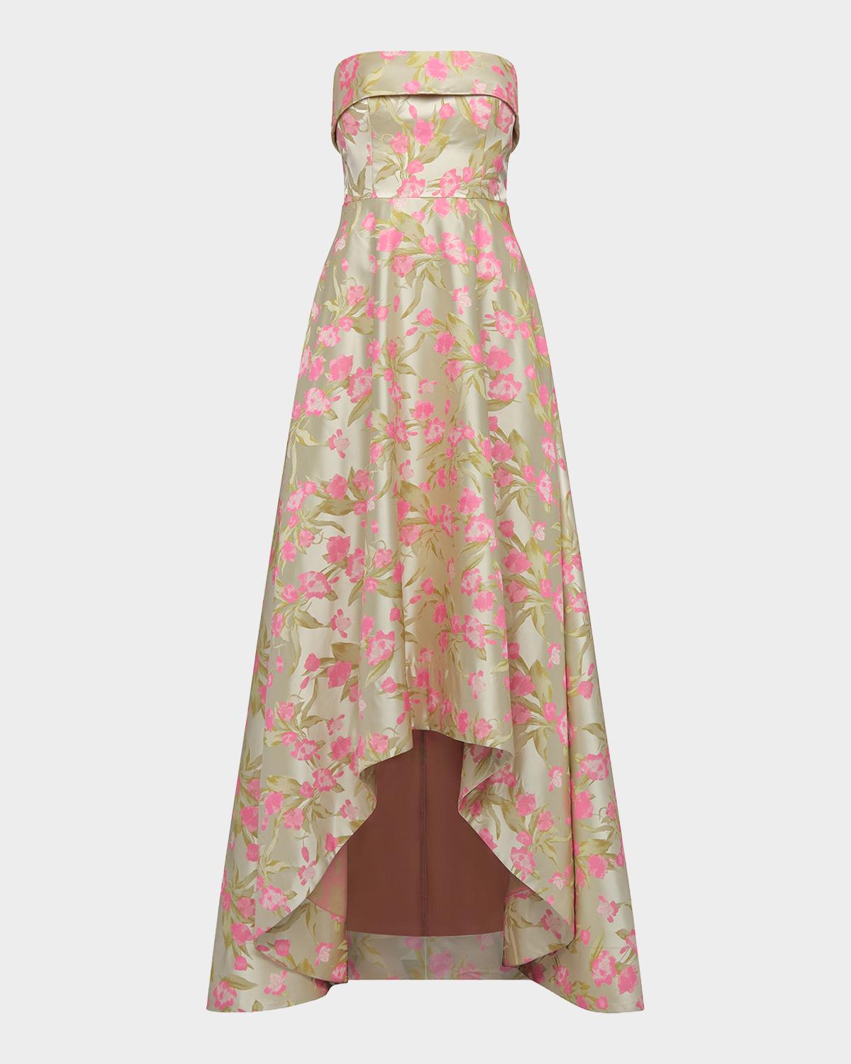 Theia Sylvana Strapless High-Low Jacquard Gown