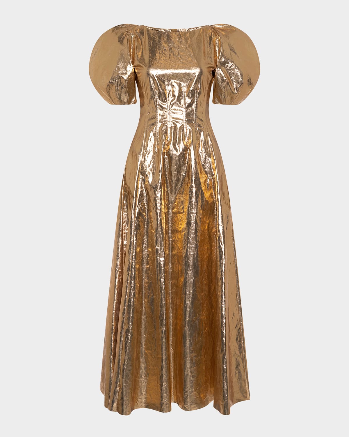 Gabriela Hearst Ranya Metallic Linen Puff-Sleeve Maxi Dress