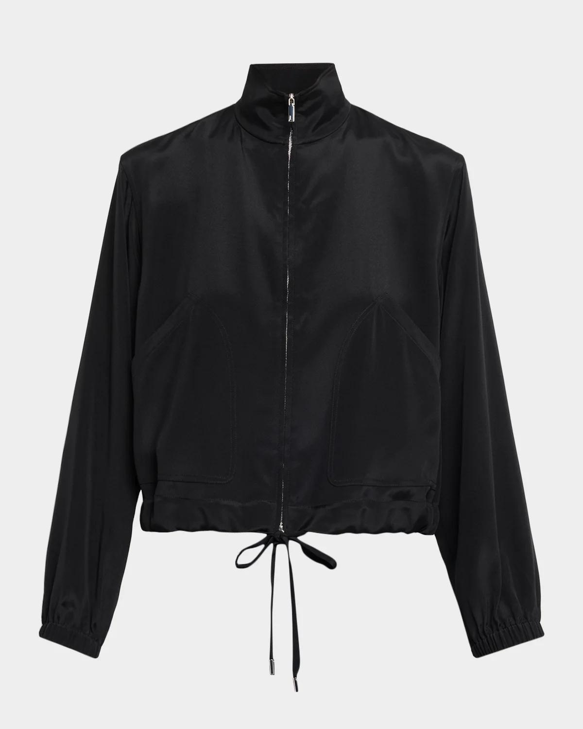 Lafayette 148 Turtleneck Stretch Georgette Bomber Jacket In Black