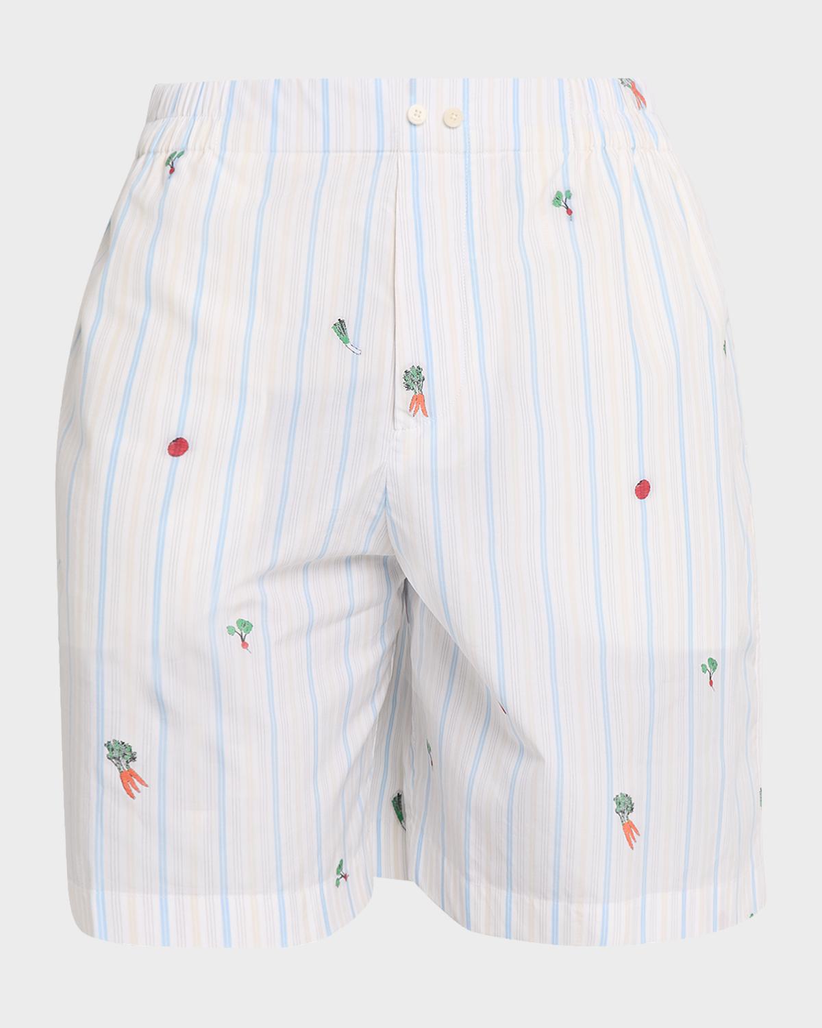 Jacquemus Men's Vegetable-Embroidered Cotton Shorts