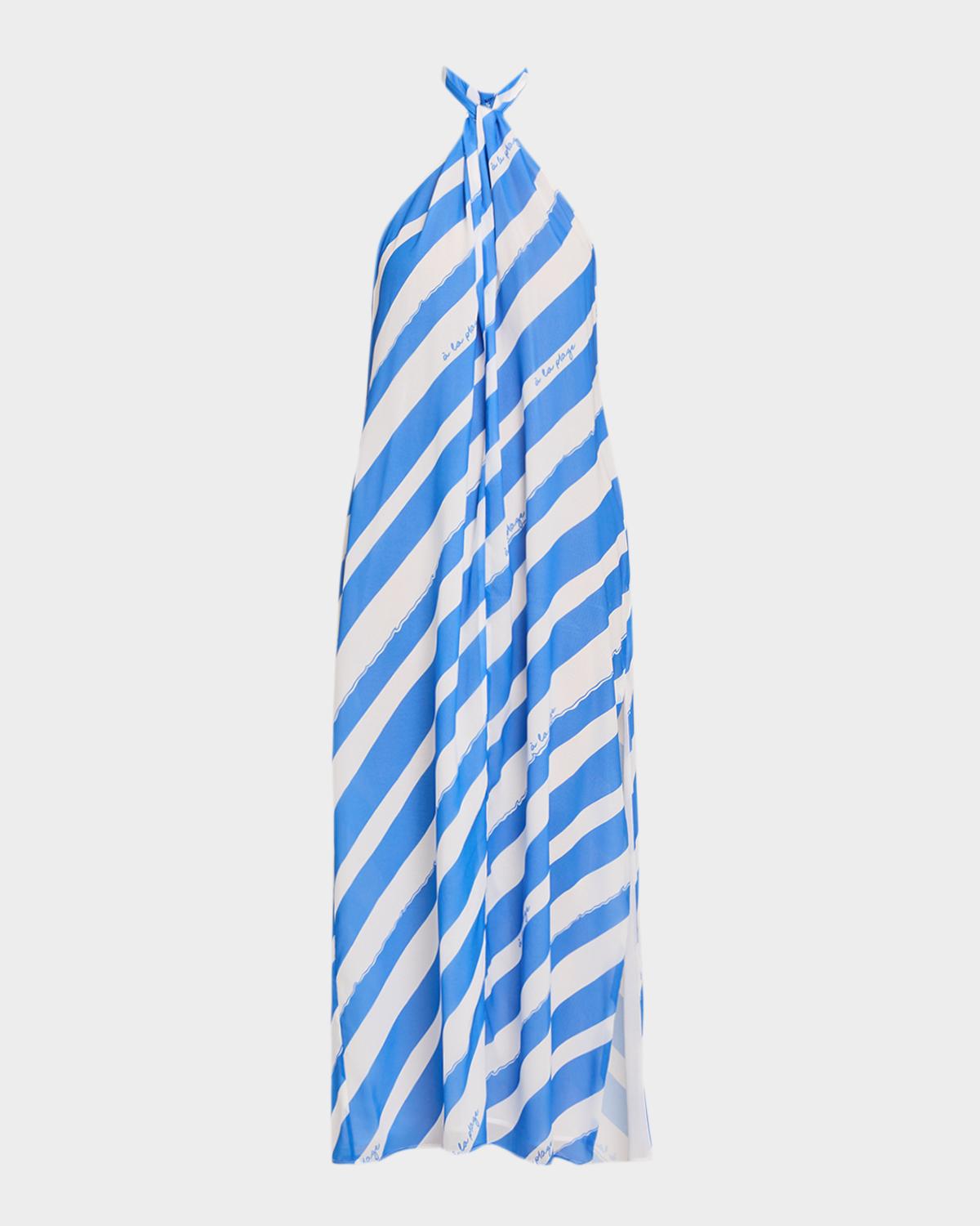 Milly Ava Striped Halter Maxi Dress