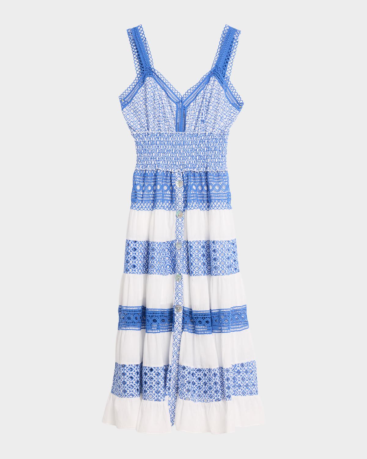 Milly Mixed Eyelet-Embroidered Midi Dress