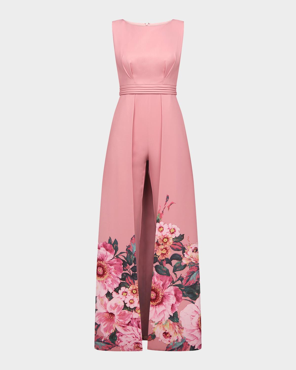 Kay Unger New York Marilotte Floral Crepe Walk Thru Jumpsuit