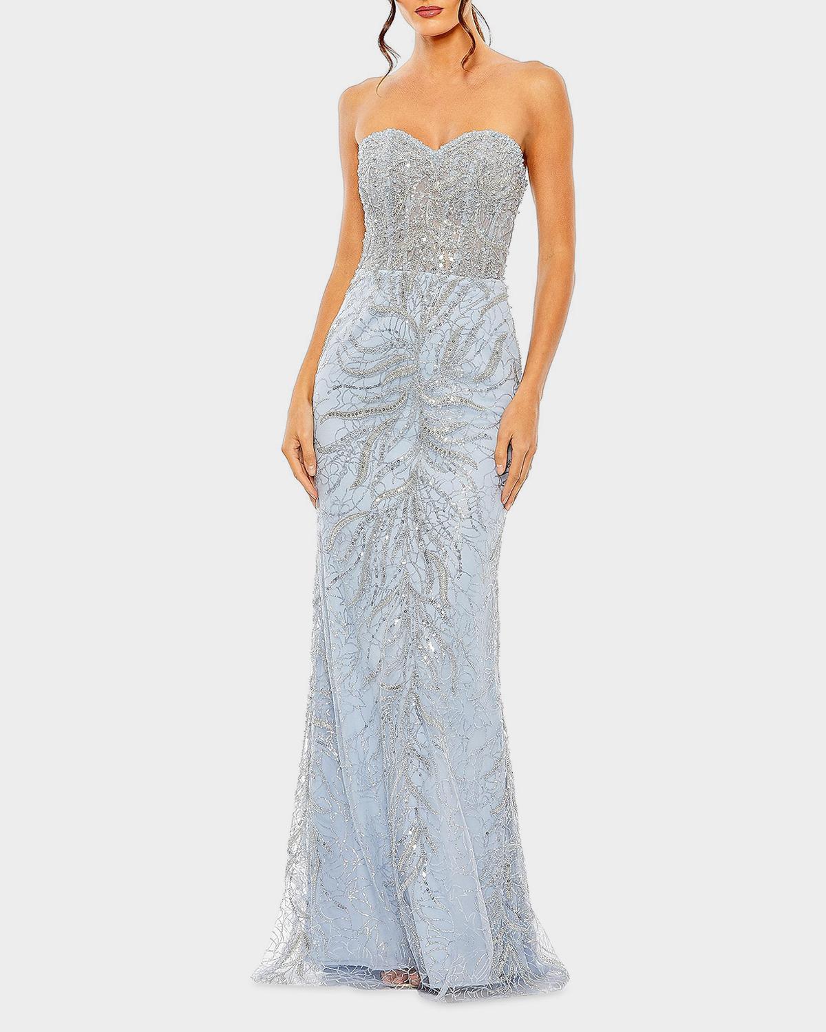 Bead & Sequin Strapless Column Gown