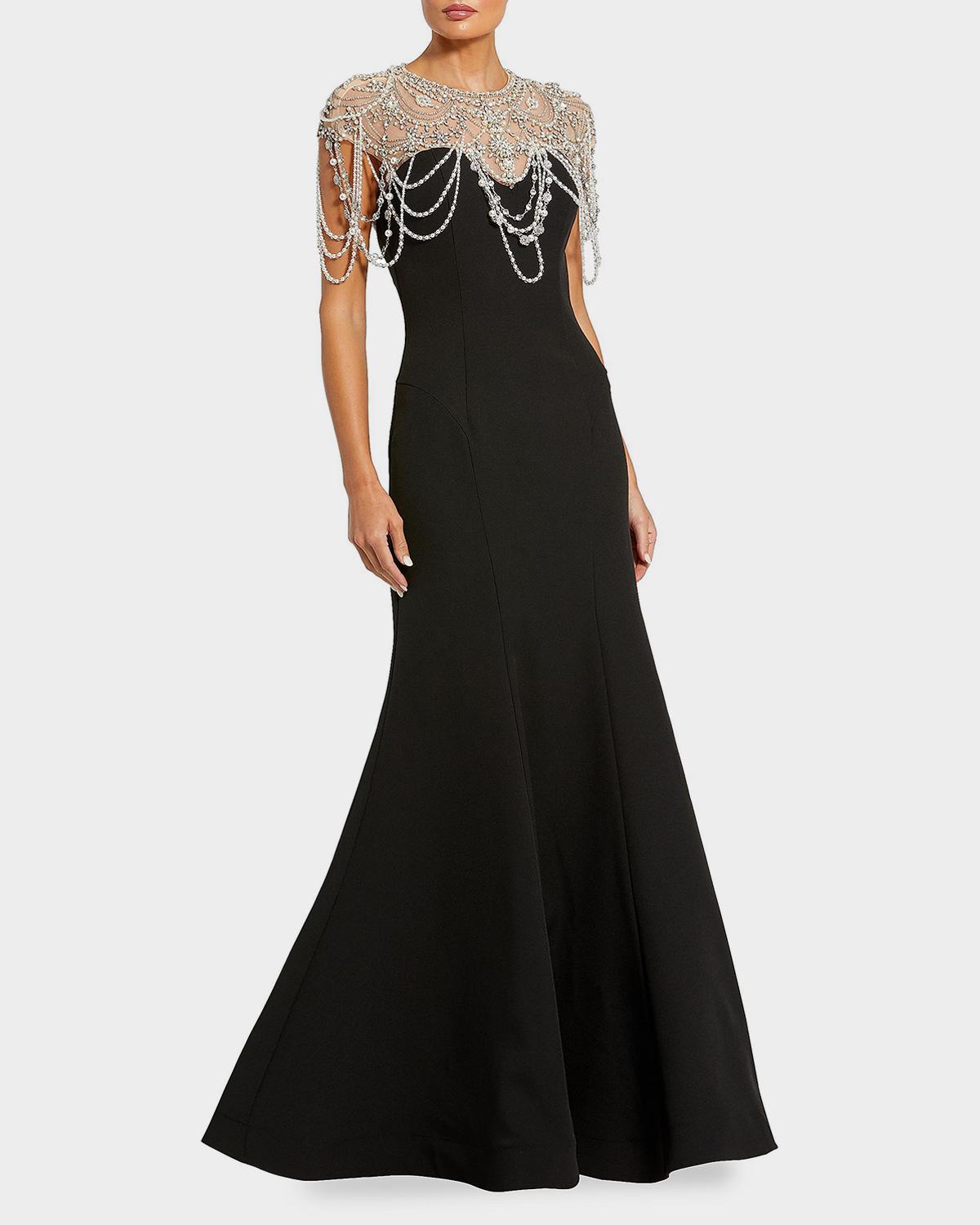 Mac Duggal Women's Draped Pearl Beaded Mermaid Gown - Black