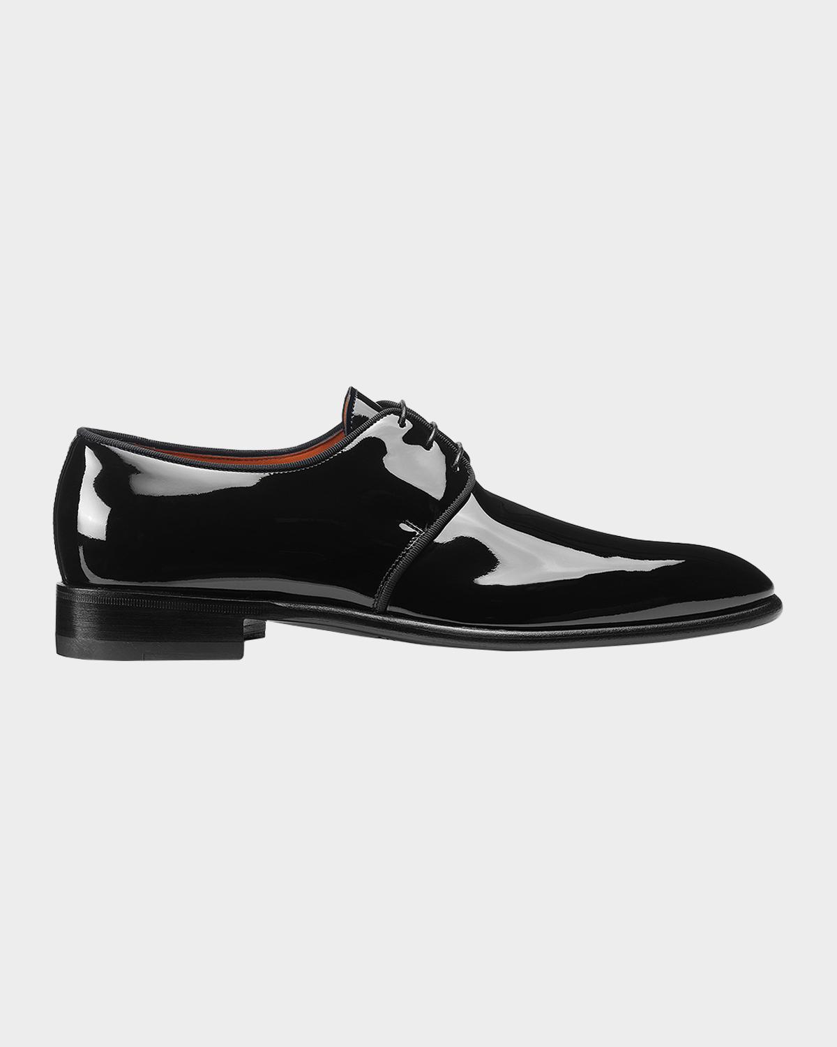 Santoni Men's Patent Leather Grosgrain-Trim Derby Shoes