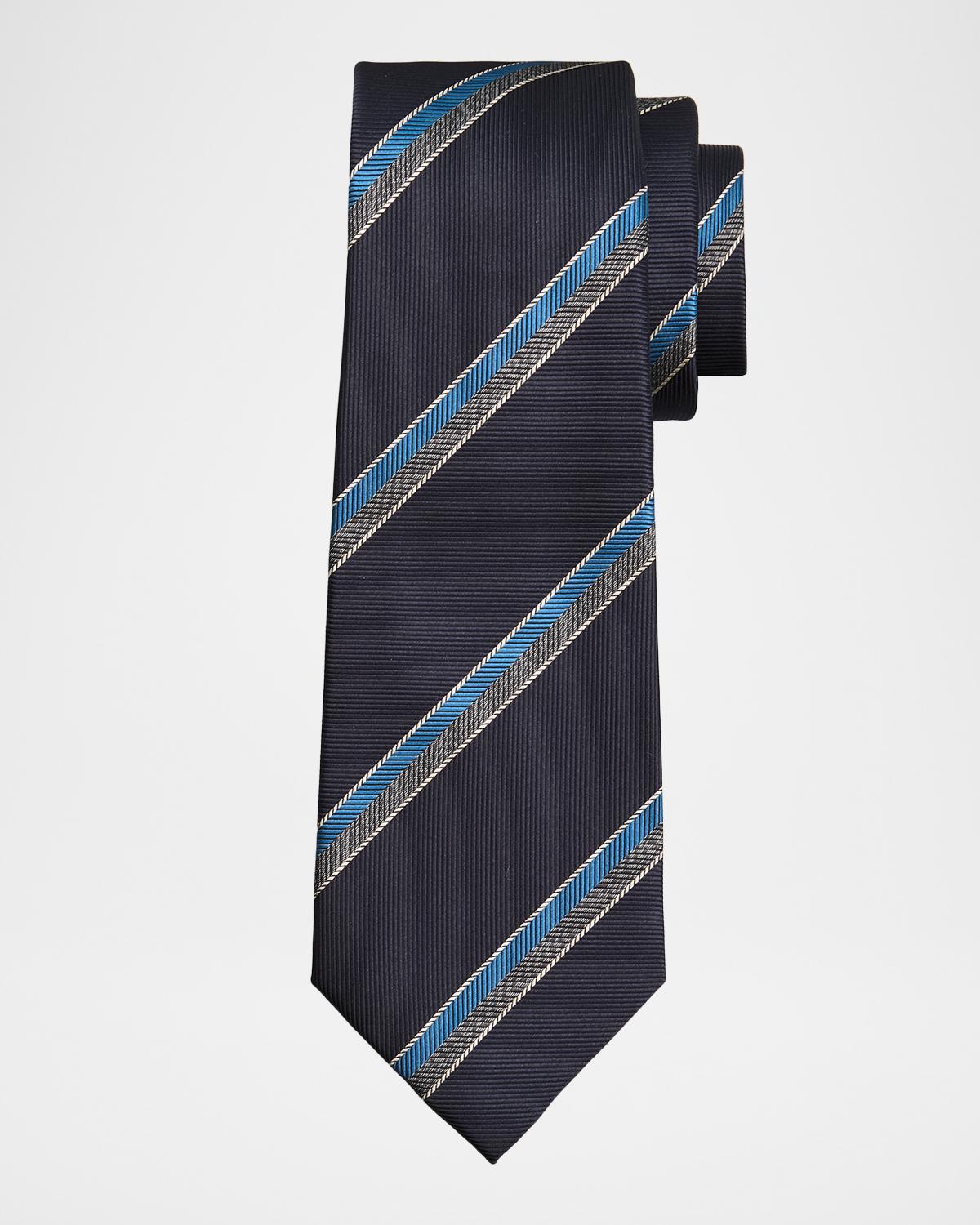 Kiton Men's Silk Chevron Stripe 7-Fold Tie
