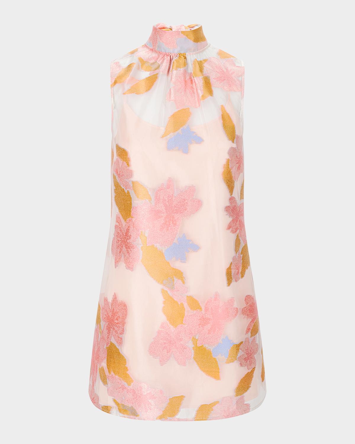 STAUD Albee Floral Tie-Neck Mini Dress