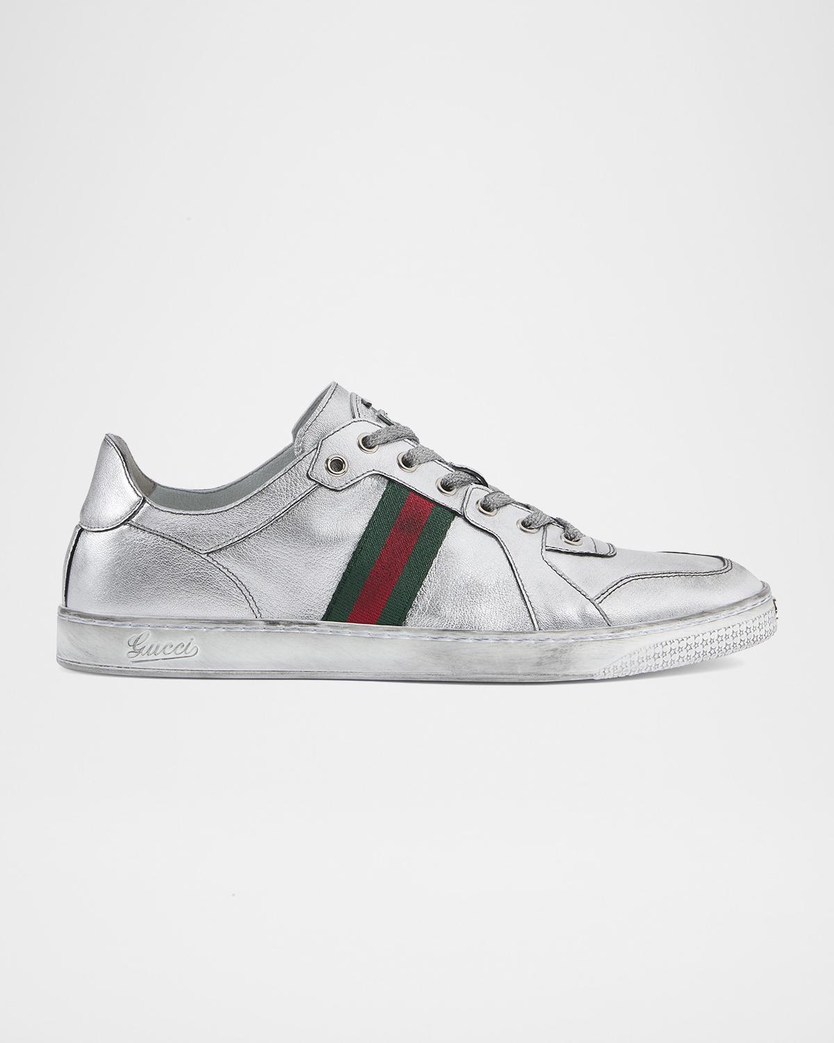 Gucci Men's Stretch Metallic Leather Low-Top Sneakers