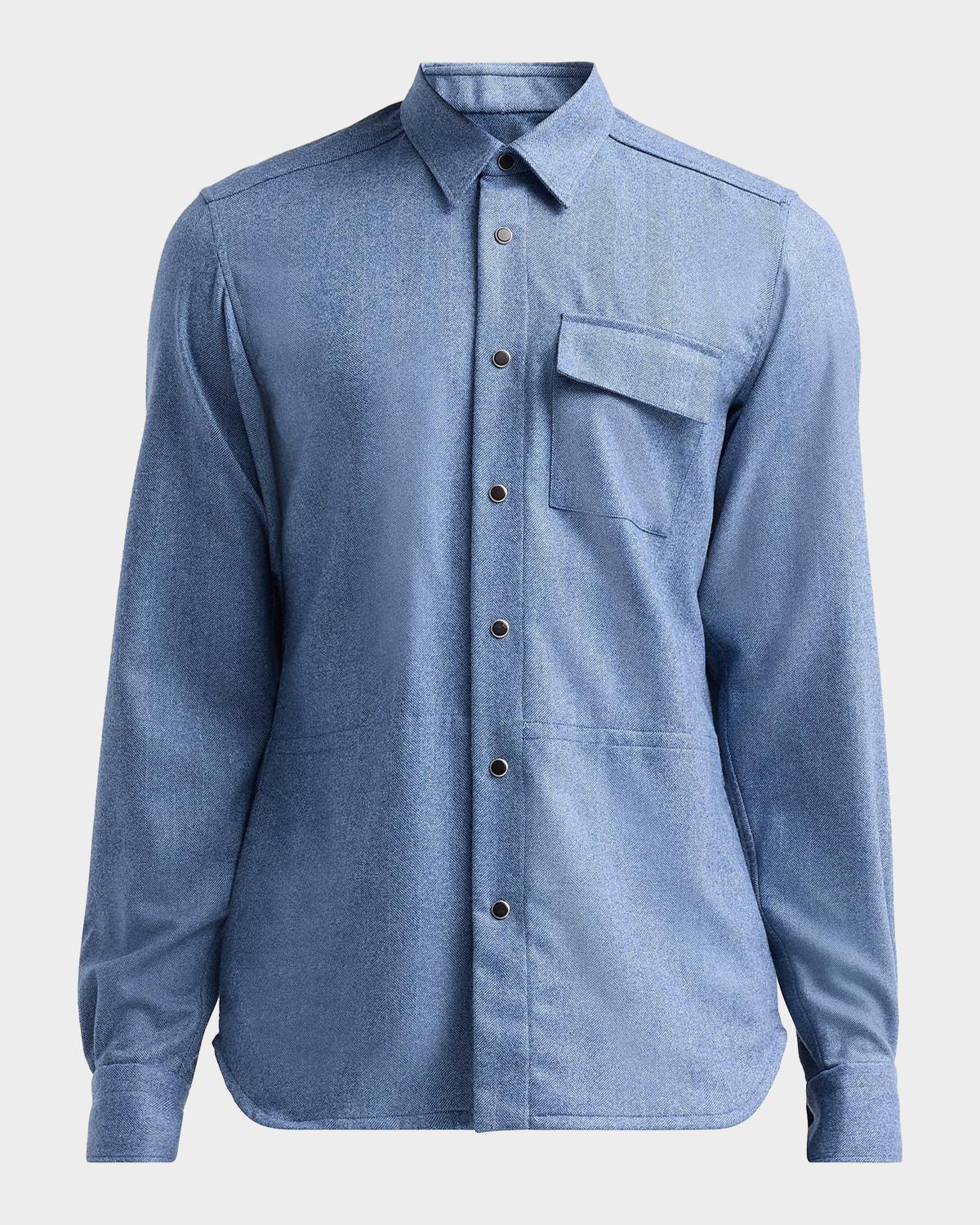 Kiton Men's Buba Virgin Wool & Cashmere Snap-Front Shirt