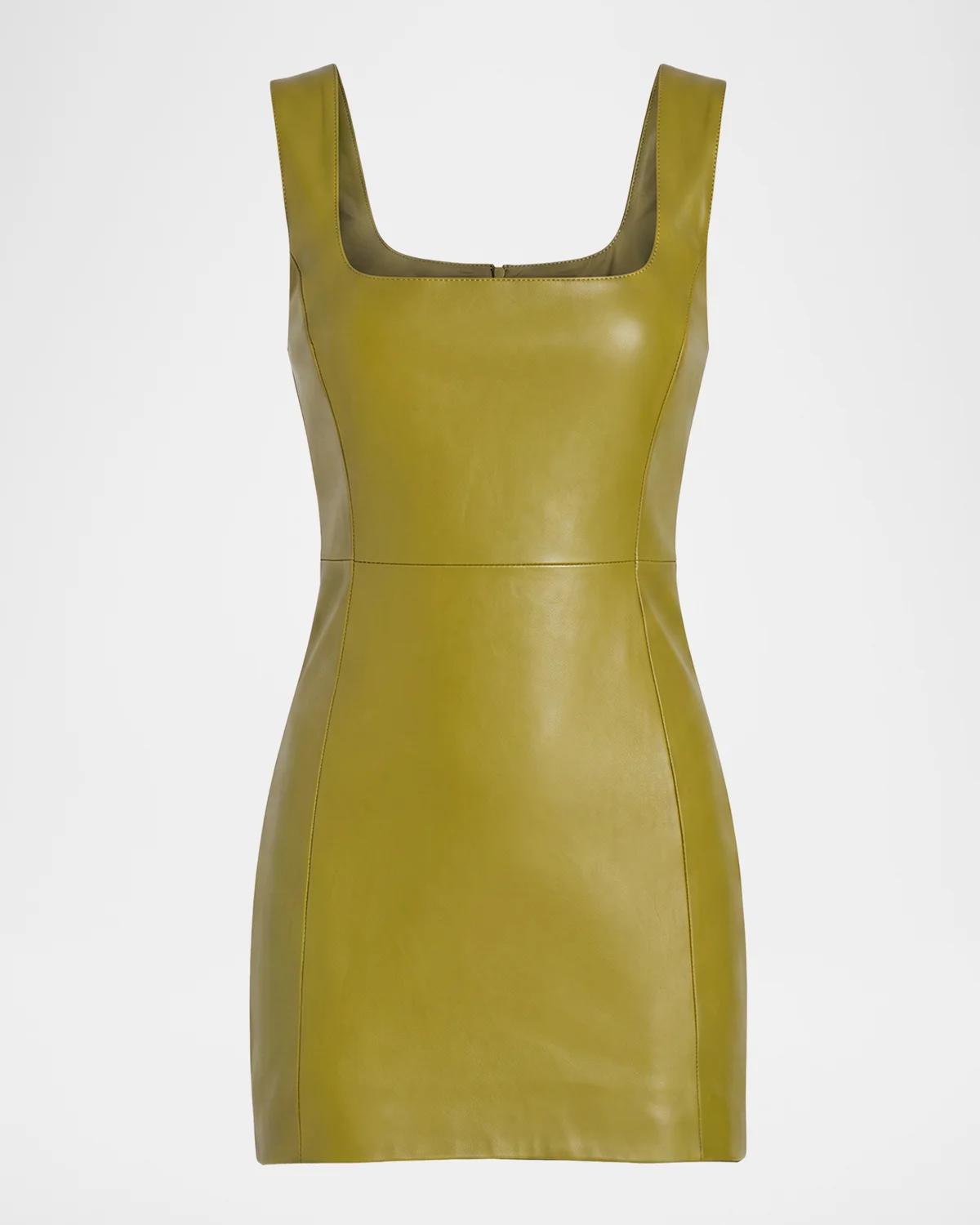 Retroféte Tilde Leather Mini Dress In Basil
