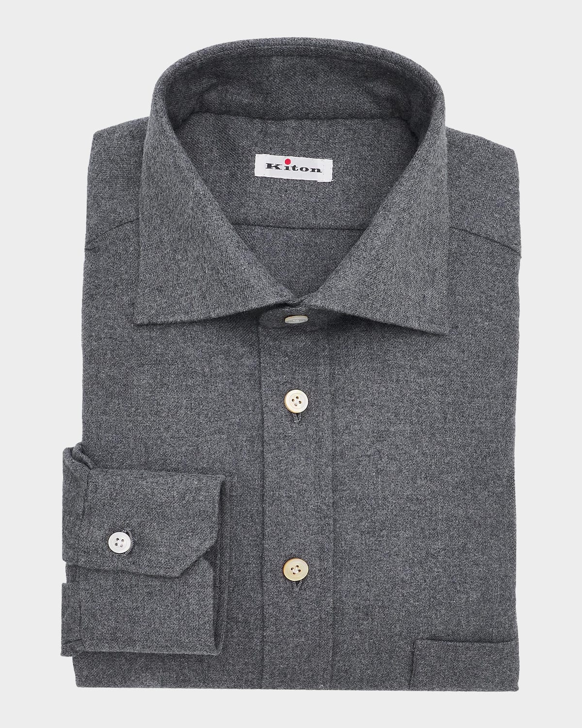 Kiton Men & Apos;s Brushed Cotton Flannel Button-down Shirt In Grey