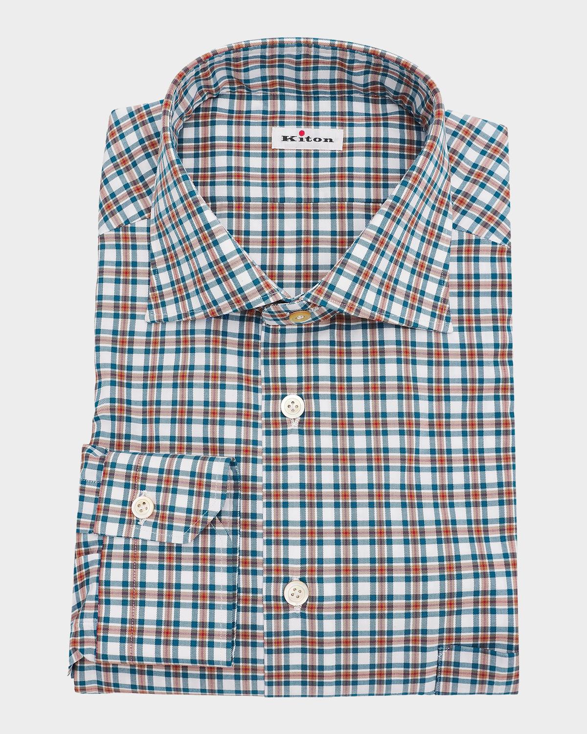 Kiton Men's Cotton Plaid Classic-Fit Dress Shirt