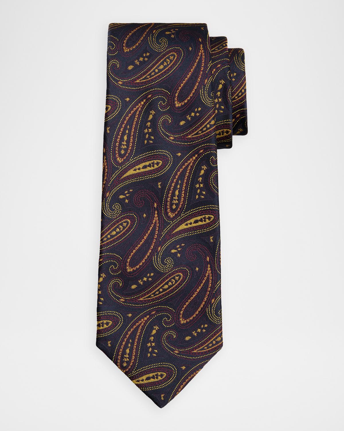Kiton Men's Silk Woven Paisley 7-Fold Tie