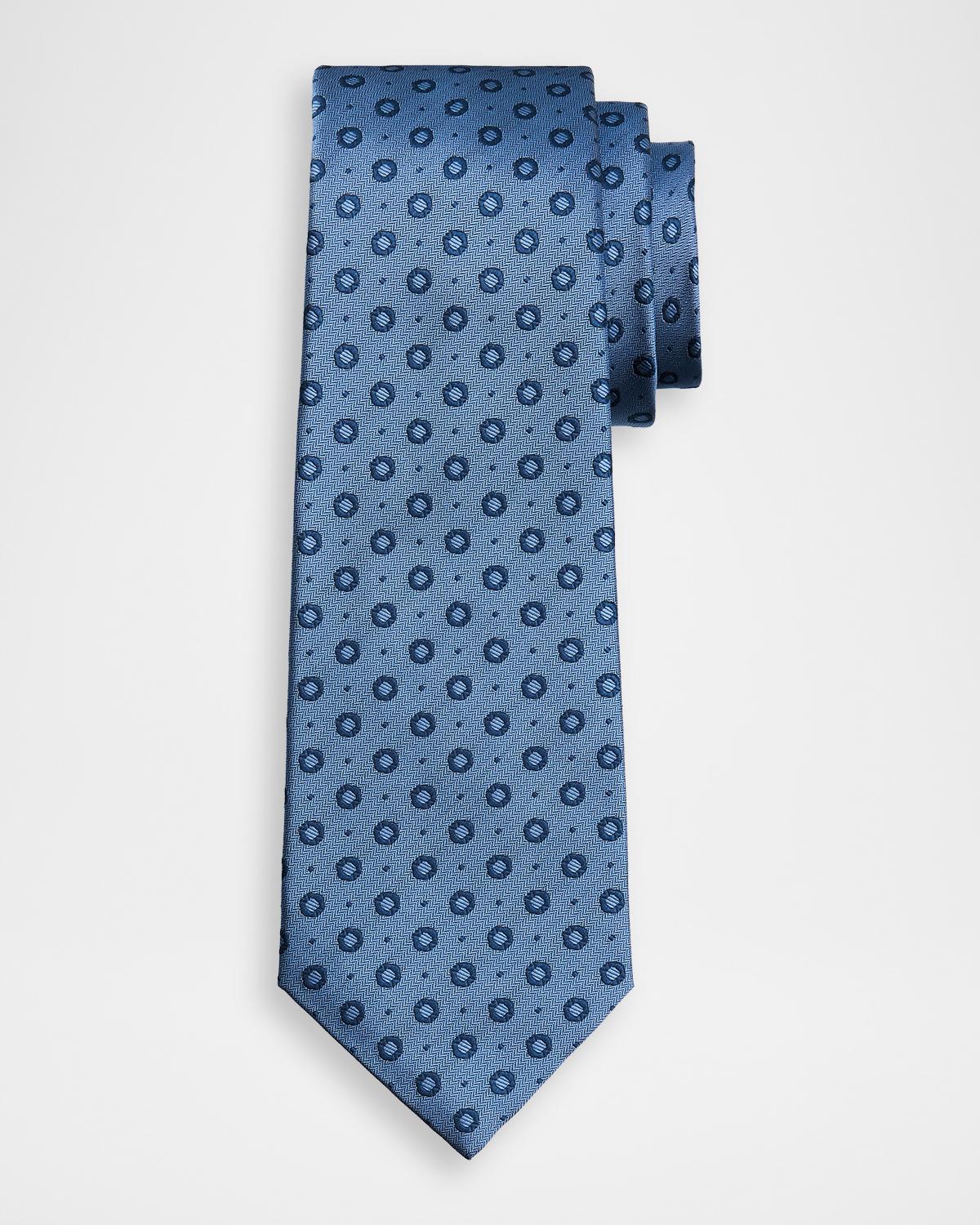 Kiton Men's Silk Woven Circles 7-Fold Tie