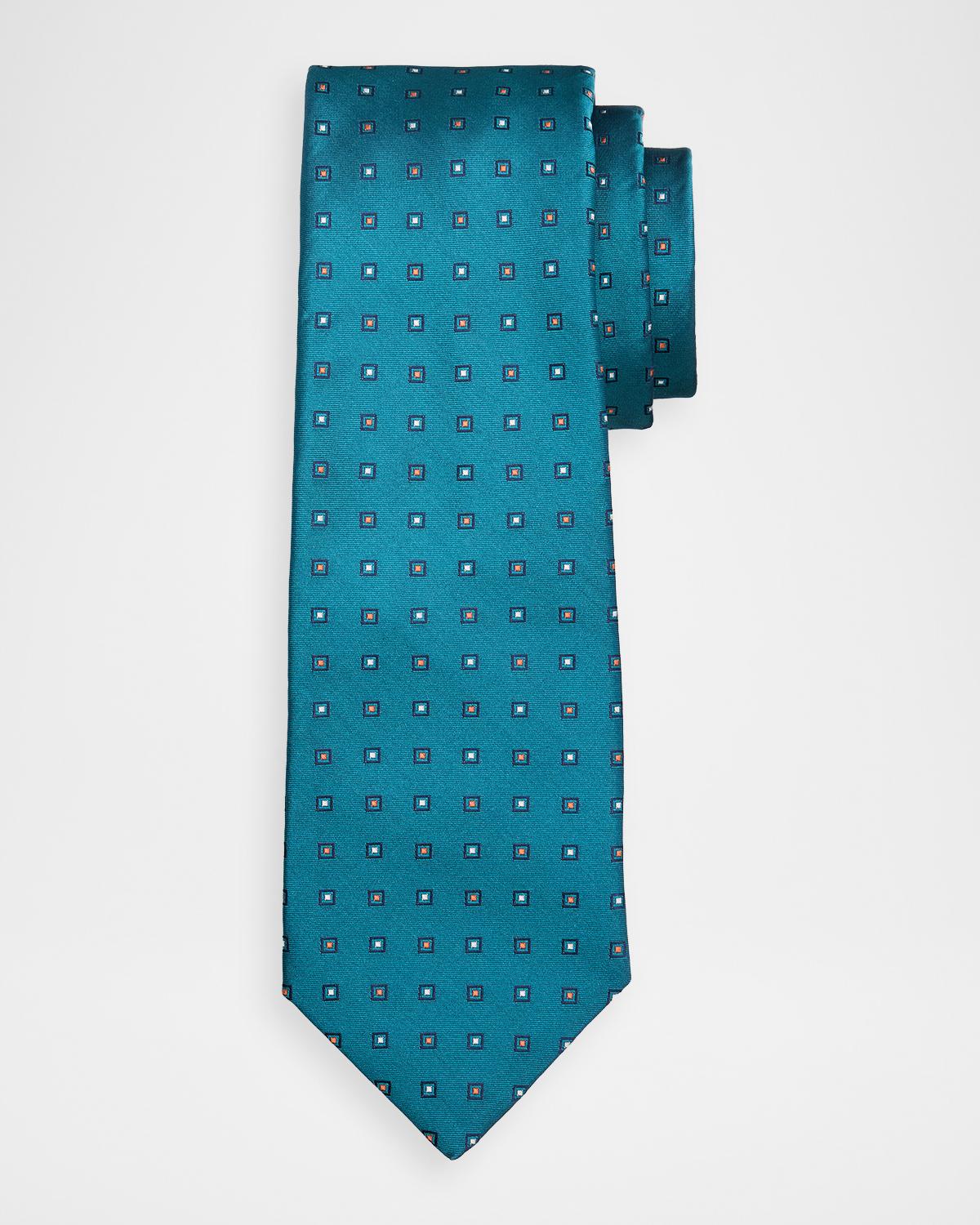 Kiton Men's Silk Micro-Geometric 7-Fold Tie
