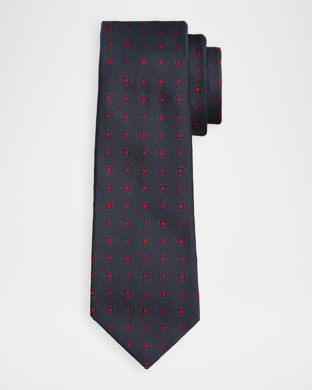 Kiton Men's Silk Micro-Geometric 7-Fold Tie