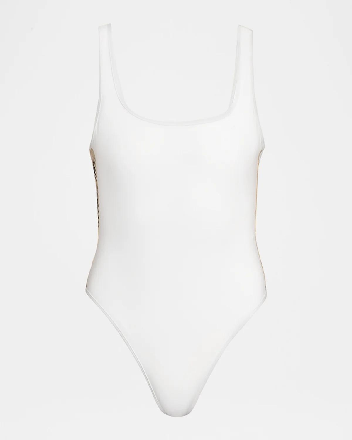 Burberry Sorcha Check Trim One-Piece Swimsuit