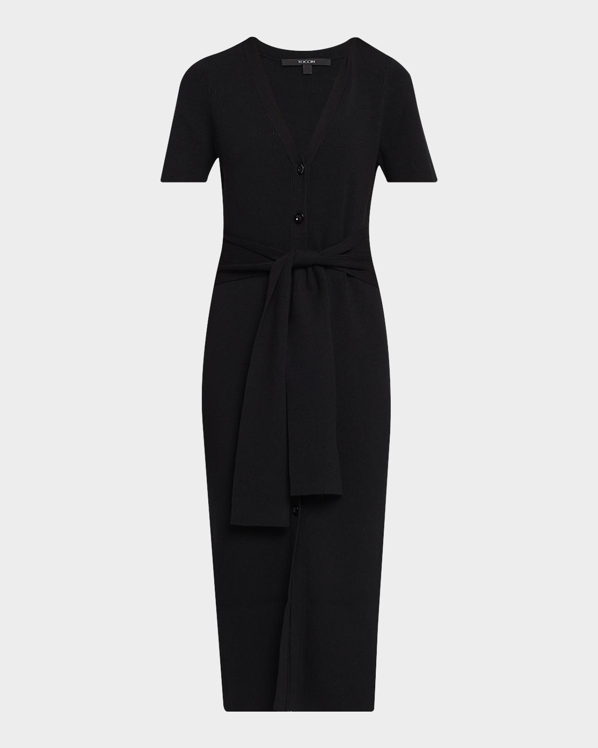 Toccin Agnes Ribbed Tie-Front Shirtdress